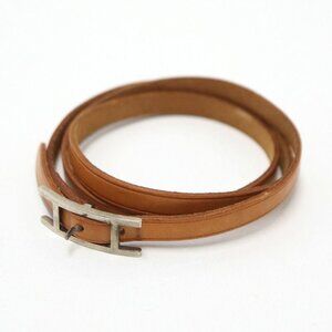 Hermes Choker Leather Brown Silver 19.0
